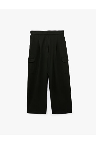 Koton Pleated Wide-Leg Cargo Baggy Fabric Pants with Pockets