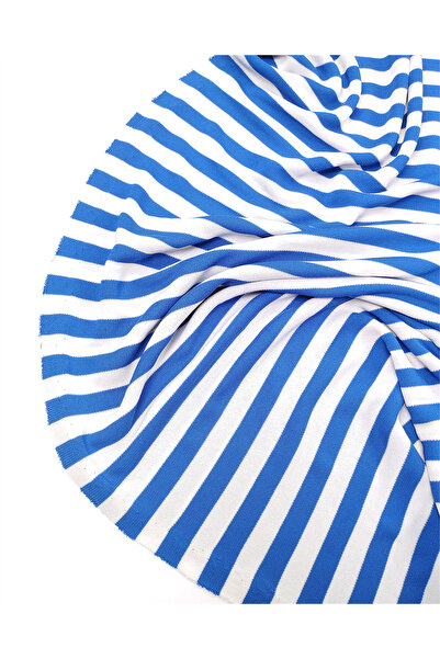 Kumaş Parça Blue and White Diagonal Striped Thin Draped Flexible Jersey Fabri...