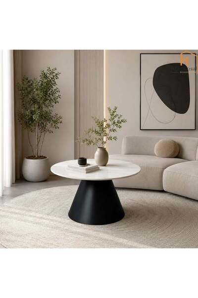 Al Saada Home طاولة خدمة دائرية من السيراميك - أسود وأبيض