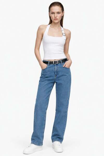 HAKKE Deri Kemerli Mom JEAN PANTOLON
