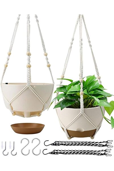 LinJie 2Pack Hanging Flower Pot,Self Watering Hanging Pots,Boho Cotton Rope H...