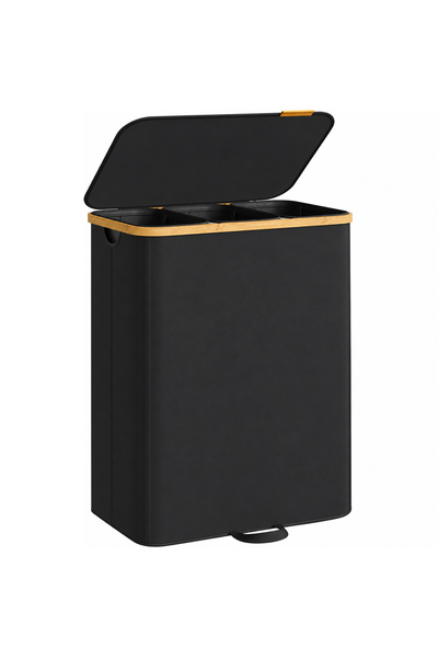 SONGMICS Coș de rufe cu capac, 3 compartimente, 170 L, 60x39x75 cm, Negru