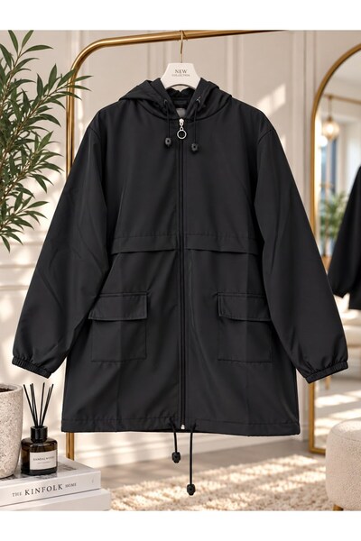 modasindoma Women's Hijab Hooded Raincoat with Pocket Detail, Black