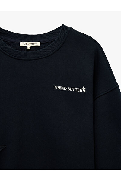 Koton Rahat Kalıp Üç İplik Şardonlu Bisiklet Yaka Uzun Kollu Arkası Baskılı Sweatshirt