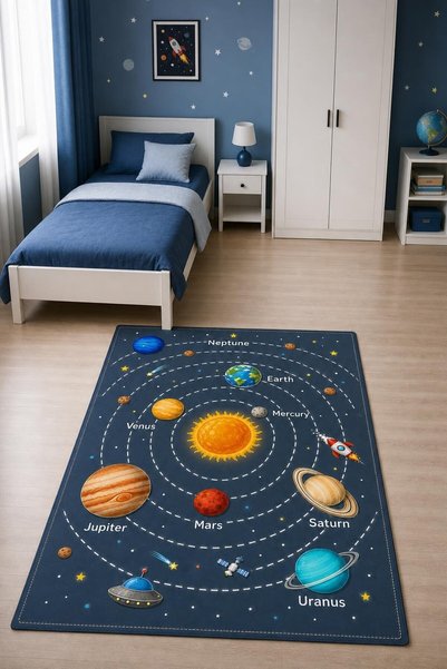 Viva Home Lacivert Uzay Temalı Dijital Baskılı Çocuk Halısı VH331