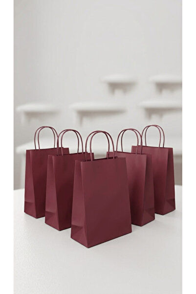 aybaş kağıtçılık 1. Kalite 15x8x20 Cm(10 adet) bordo kağıt çanta, hediye poşe...