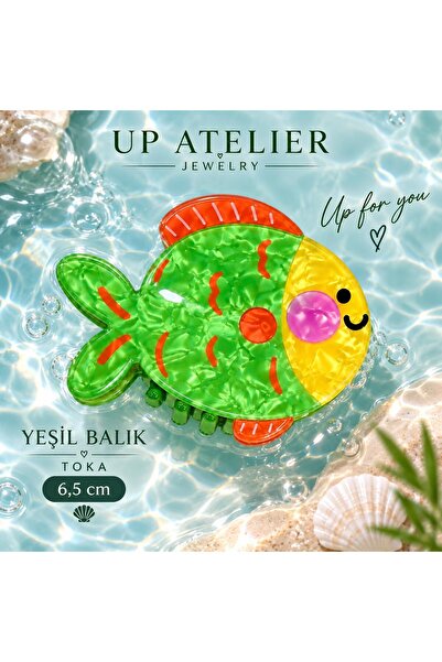 Up Atelier Pearlescent Green Fish Bone Buckle 6.5cm