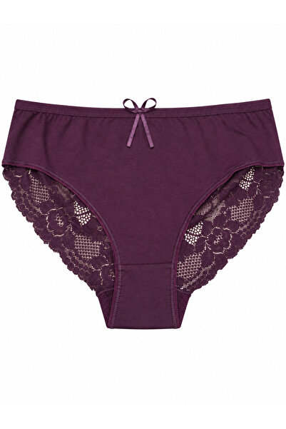 Zena Plus Size Floral Lace Bow Detailed Cotton Women's Panties