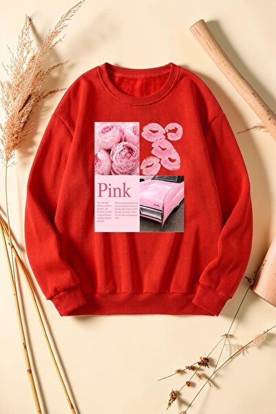 uyguntarz سويت شيرت برقبة دائرية مطبوع عليه PINKCAR للجنسين