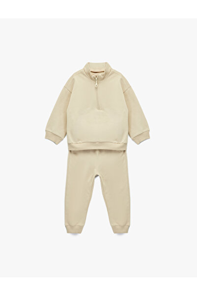 Koton Cotton Şardonlu Long Sleeve Zippered High Collar Tracksuit Set