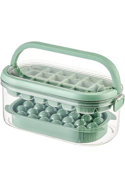 Aiyola 2-Layer Ice Cube Tray with Lid - 54 Large Round and Square Ice Molds f...