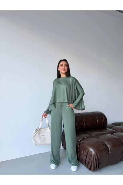 ELBEY Long Sleeve Blouse and Wide Leg Pants