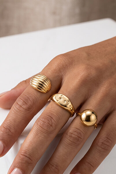 AURRARİ Gold 3-Piece Round Ring Set