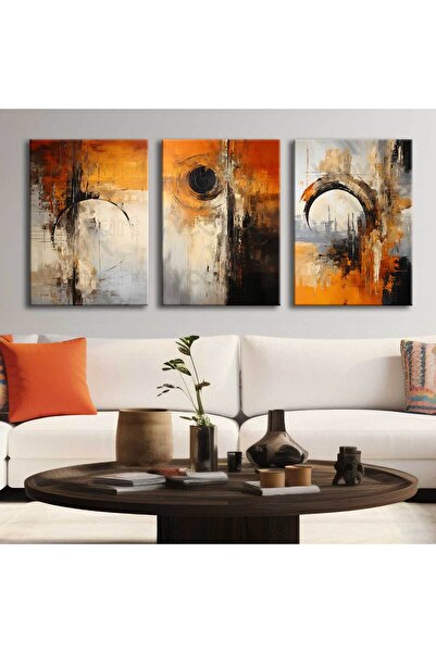 Voovart Soyut Modern Kanvas Tablo - 3'lü Canvas Tablo Seti - VOOV4351