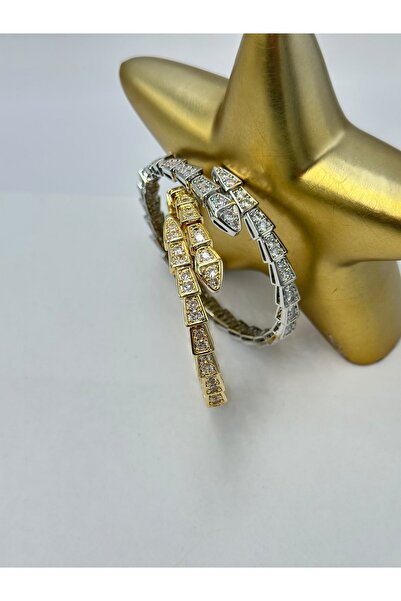BYYEŞO Full Zircon Stone Snake Handcuffs (Steel) Silver