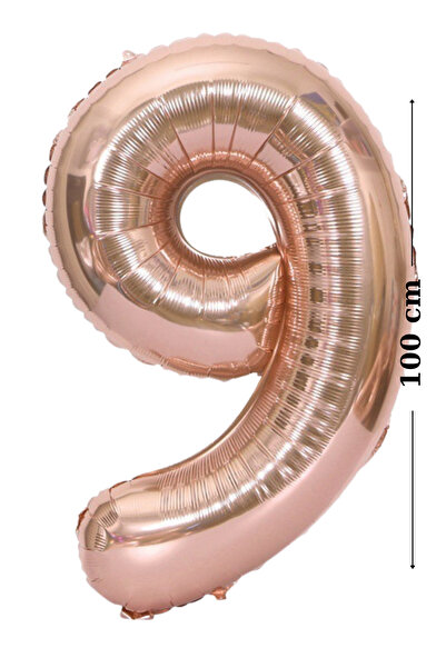 Folyo Balon -Renk Rose Gold - 9 Rakamı Helyum Balon - 100 cm 9 Yaş Balonu- 9 Rakam Balon (40 inc) - Doğumgünü süsleri - Parti Malzemeleri