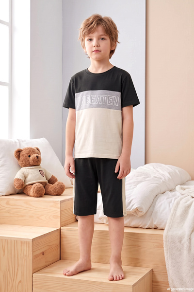 REMSA Boy's Short Sleeve Shorts Combed Cotton Pajama Set 4312 Black