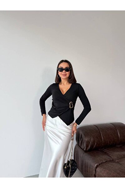 ELBEY Double-Breasted Collar Buckle Long Sleeve Blouse