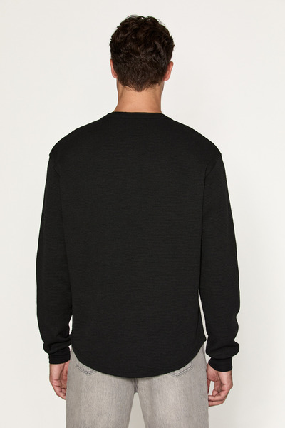 GRIMELANGE SIELLA Erkek Organik Pamuklu Patlı Uzun Kollu Siyah Sweatshirt