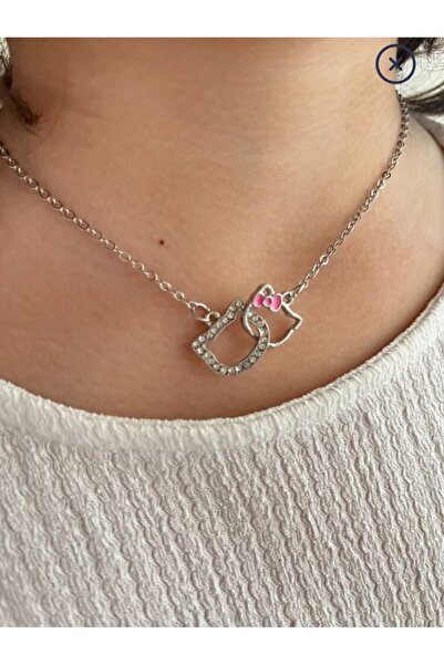 Lunarie Xuping Hello Kity Cute Cat Necklace with Stones – Silver Color Tarnis...