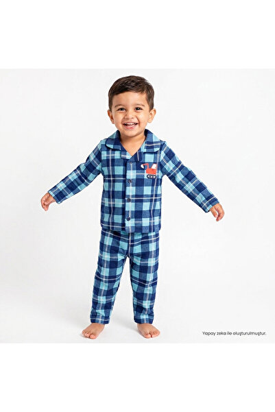 ebebek Hello Baby HelloBaby Erkek Bebek Pijama Takımı Ekose Baskılı Düğmeli G...
