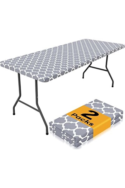 ALMEKAQUZ 2 PCS Rectangle Table Cloth Grey Fitted Elastic Tablecloth