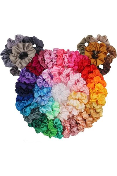 BeeVines Hair Scrunchies 60 Pack, Satin Silk Curly Hair Ties for Women