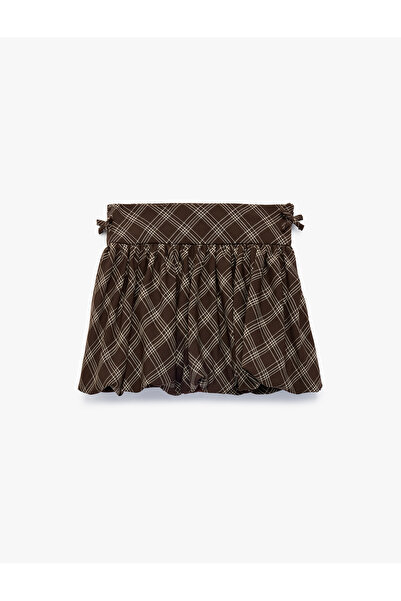 Koton Bow-Tied Pleated Balloon Form Plaid Skirt