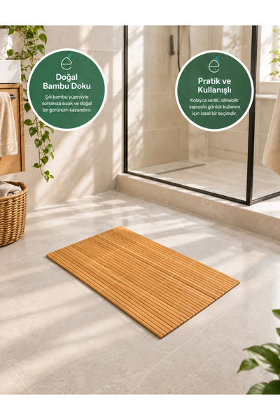 EVONİTA Bambu Banyo Paspası Doğal Bambu Duş Önü Paspas Dekoratif Ahşap Görünü...