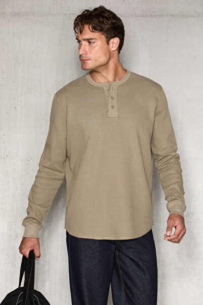 GRIMELANGE Siella Men's Organic Cotton Patched Long Sleeve Green Sweatshirt