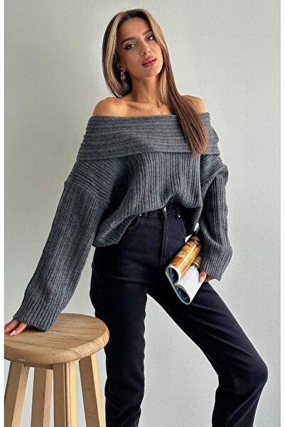 My Blog Anthracite Degaje Collar Ribbed Sweater - 4257