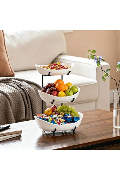NIUBI Kitchen Counter 3 Tier Ceramic Fruit Rack, Living roomStackable Fruit B...