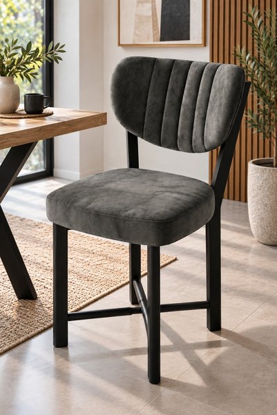 SuloraHome Baby Face Kumaş Metal Modern Mutfak Sandalyesi Antrasit