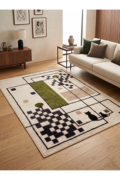 Rose'n Home ARTE VN173 Modern Geometrik Kedi Desenli Salon Mutfak Koridor Halısı