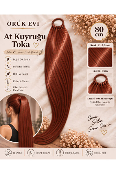 ÖRÜK EVİ Lastikli At Kuyruğu Postiş 80 cm Uzun Düz Fiber Sentetik Kanekalon S...