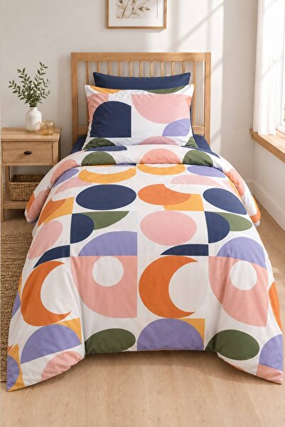 Eponj Home Easy-Iron Duvet Cover Set Single Size Pastel Navy Blue