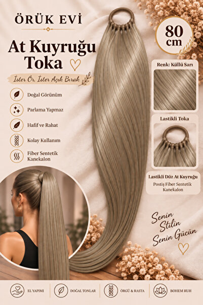 Lastikli At Kuyruğu Postiş 80 cm Uzun Düz Fiber Sentetik Kanekalon Saç Toka