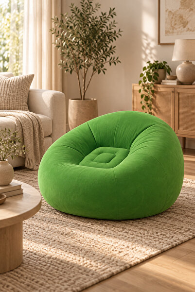 Dessa Fotoliu gonflabil de relaxare 108x108x65 cm, catifelat, PVC rezistent, ergonomic, pentru interior și exterior, verde