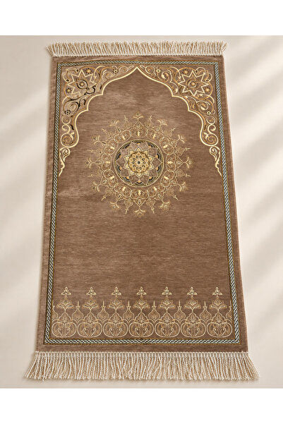 Bilenler Velvet Lined Prayer Rug with Mihrap Star Pattern 70X115 cm Soft Text...