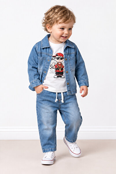 Oryeda Bebe Boy's 3-Piece Combination Set: Denim Jacket, Printed T-Shirt, and...