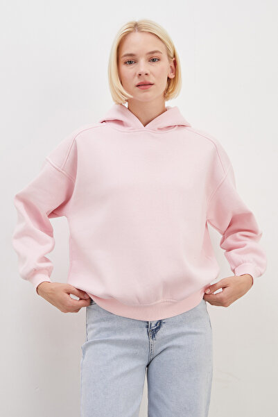 Fulla Moda 3 İplik Nervürlü Kapüşonlu Oversize Sweatshirt