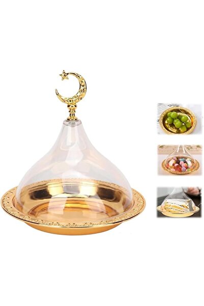 GENERAL Metal Base Serving Plate with Dome,Ramadan Tray Food Serving Plate Di...