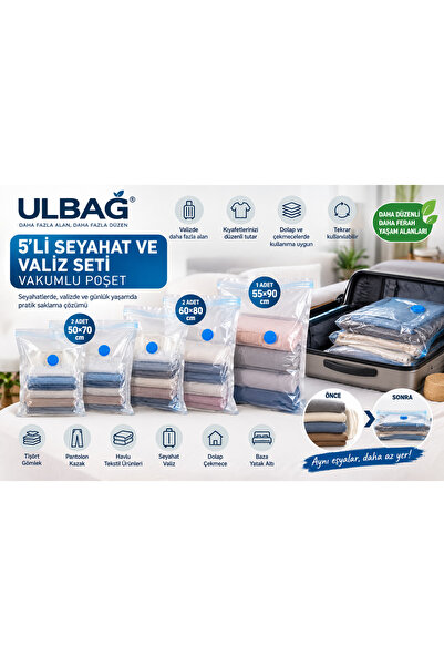 ÜLBAG 5'li Seyahat ve Valiz Vakumlu Poşet Seti Karma Boy