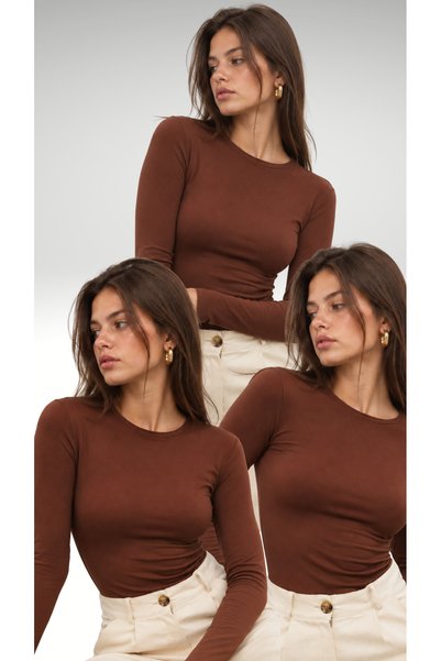 Ladima Women's 2-Piece Bitter Brown Crew Neck Bodysuit