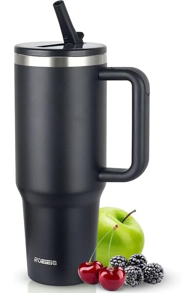 ROEIEIS 40oz Tumbler with Handle and Straw Lid Reusable Stainless Steel Doubl...