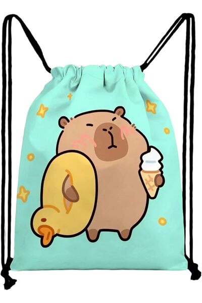 TERRIFI Capybara Drawstring Bag, Waterproof Cartoon Swimming Cute Print Gym S...