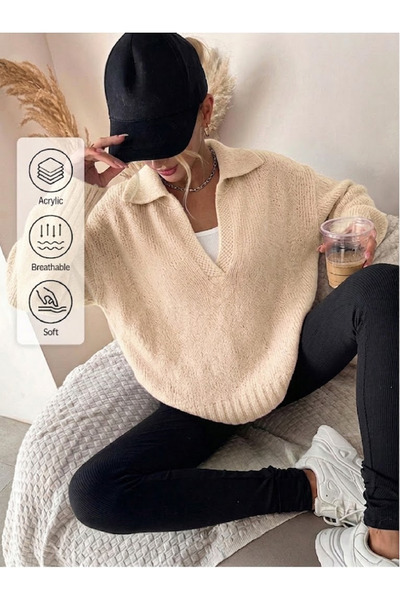 AÇELYA TEKSTİL The Sweetest Thing of the New Season Polo Collar Women's Knitw...