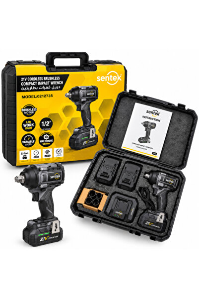 SENTEX 21V Cordless Brushless Impact Wrench Kit with 550 Nm Torque, Two Batte...