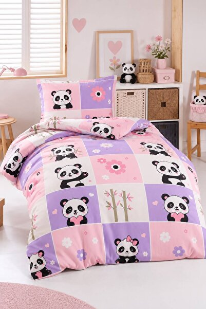 Eponj Home Junior Nevresim Seti Tek Kişilik Sevimli Panda Pembe