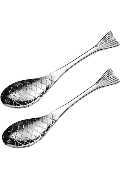 SYOSI 2 Pcs Fish Shaped Soup Spoon, 18/10(304) Silver Stainless Steel Short H...